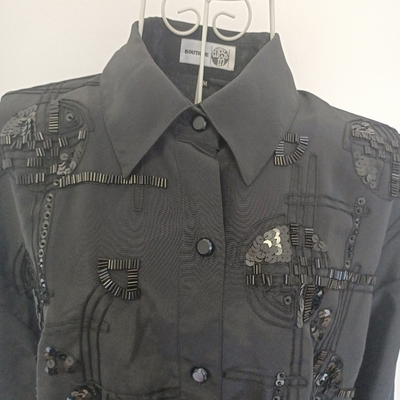 Boutique black oversized beaded shirt M - Picture 4 of 4